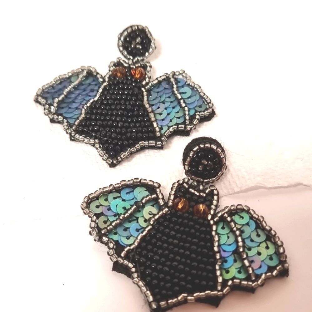 EVIL EYES BAT sequin beaded halloween fun cute spooky earrings